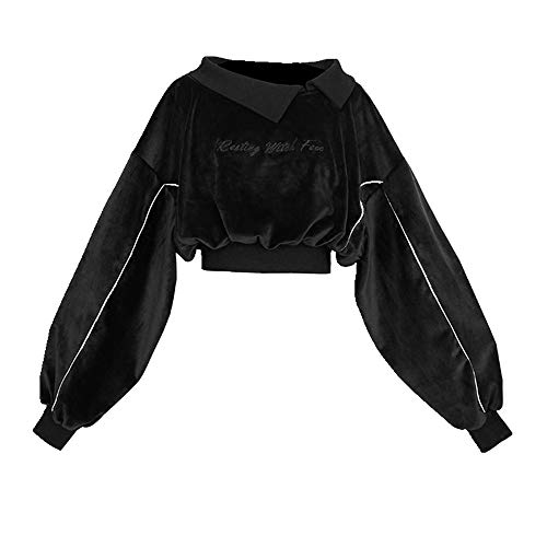 Dark Girl - Sudadera de terciopelo con bordado y hombros inclinados Negro Negro ( L