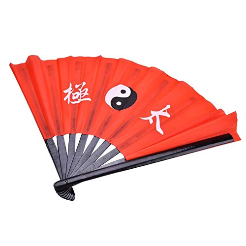 DAUERHAFT Abanico de Tela de Seda de bambú de Kung Fu de Artes Marciales de Tai Chi, Ventilador de Rendimiento de Entrenamiento de práctica de Baile Ligero y Duradero con Pintura Delicada(Palo Negro)