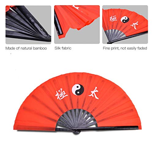 DAUERHAFT Abanico de Tela de Seda de bambú de Kung Fu de Artes Marciales de Tai Chi, Ventilador de Rendimiento de Entrenamiento de práctica de Baile Ligero y Duradero con Pintura Delicada(Palo Negro)