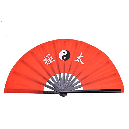 DAUERHAFT Abanico de Tela de Seda de bambú de Kung Fu de Artes Marciales de Tai Chi, Ventilador de Rendimiento de Entrenamiento de práctica de Baile Ligero y Duradero con Pintura Delicada(Palo Negro)