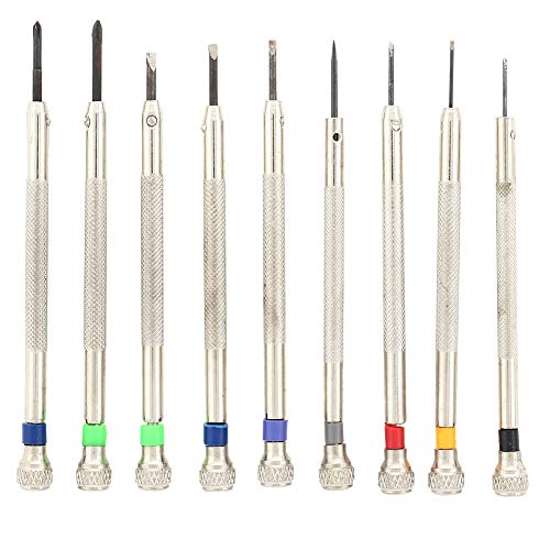 DAUERHAFT Destornillador de 0,6 mm-2,0 mm, Kit de Destornillador de 9 Piezas, Herramienta de Destornillador Profesional, plástico metálico para Trabajos de reparación de Relojes