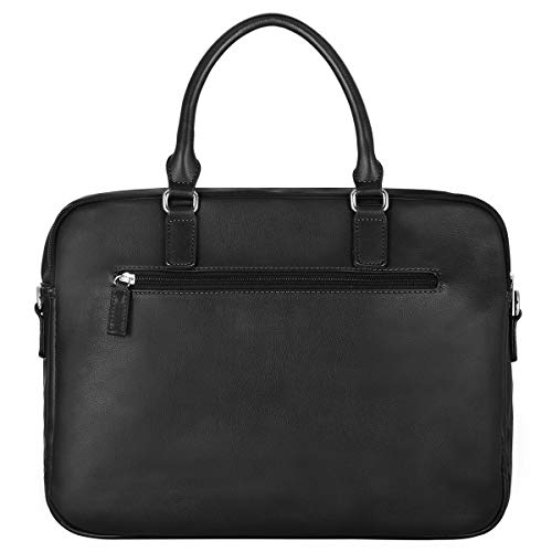 David Jones - Bolso de Mano Business Grande Hombre - Maletín Trabajo Ordenador Portátiles 15,6 Pulgadas - Portadocumentos Bandolera Cuero Genuino - Mensajero PU Piel Negocios Oficina Escuela - Negro