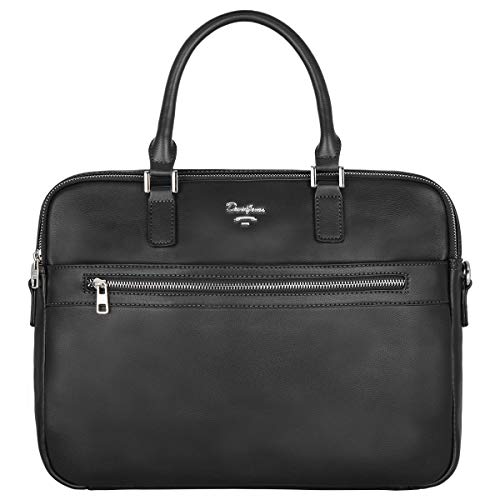 David Jones - Bolso de Mano Business Grande Hombre - Maletín Trabajo Ordenador Portátiles 15,6 Pulgadas - Portadocumentos Bandolera Cuero Genuino - Mensajero PU Piel Negocios Oficina Escuela - Negro