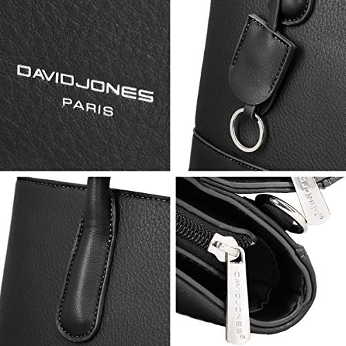 David Jones - Bolso de Mano Grande Mujer - Shopper Tote Bag Señora Trabajo Negocios Cuero Genuino PU - Bolsos Hombro Bandolera Piel Múltiples Bolsillos - Maletín Satchel Oficina Elegante - Negro