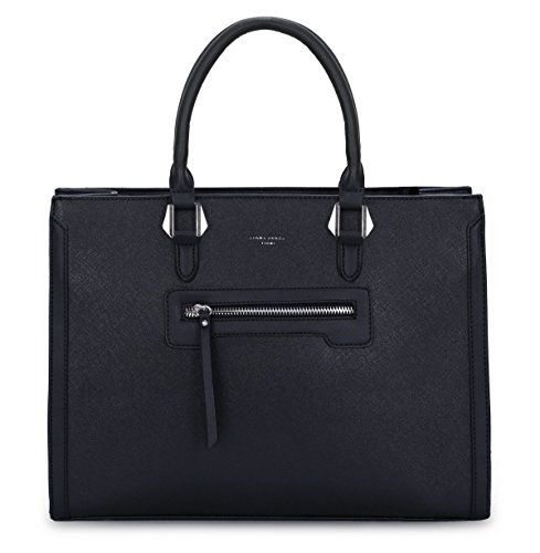 David Jones - Bolso de Mano Trabajo Mujer - Shopper Tote Bag PU Piel - Grande Bolso Bandolera Hombro Cuero Asa Superior - Maletines A4 Diario Vida Satchel Mensajero Oficina Escuela - Negro