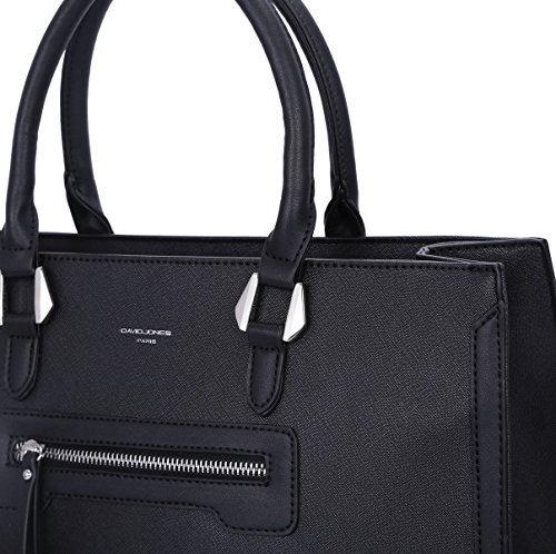 David Jones - Bolso de Mano Trabajo Mujer - Shopper Tote Bag PU Piel - Grande Bolso Bandolera Hombro Cuero Asa Superior - Maletines A4 Diario Vida Satchel Mensajero Oficina Escuela - Negro