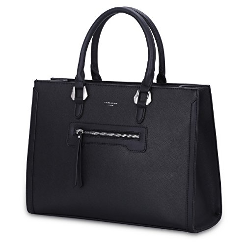 David Jones - Bolso de Mano Trabajo Mujer - Shopper Tote Bag PU Piel - Grande Bolso Bandolera Hombro Cuero Asa Superior - Maletines A4 Diario Vida Satchel Mensajero Oficina Escuela - Negro