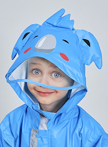 DAWNTUNG Chubasquero Infantil Niño con Capucha Mangas Impermeable con Bandas Reflectantes S 90-105cm Azul