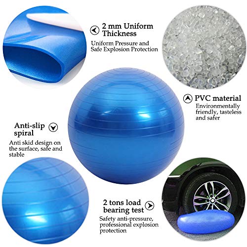 DAZISEN Pelota Fitness - Pelota de Ejercicio para Fitness (45-95 cm) Bola A Prueba de Explosiones para Yoga, Pilates, Fitness, Azul-2, 55CM