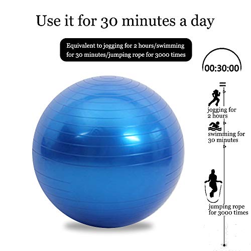 DAZISEN Pelota Fitness - Pelota de Ejercicio para Fitness (45-95 cm) Bola A Prueba de Explosiones para Yoga, Pilates, Fitness, Azul-2, 55CM