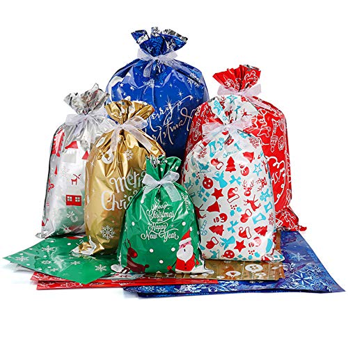 DazSpirit 35Pz de Gran tamaño Estilos Variados Bolsas de Regalo con Lazos de Cinta para Regalos de Envoltura de Regalos Bolsas para Regalos Navidad Bolsas Suministros de fiesta de Navidad