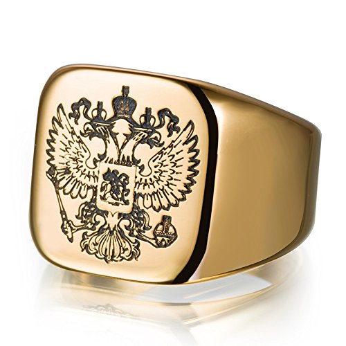 DDOLAA 316L Acero Inoxidable Oro Ruso Insignia Rusia Bandera Nacional Macho Anillo Double-Headed Eagle Logo Anillo para Unisex Anillos joyería DDOLAA 316L Acero Inoxidable Oro Ruso Insignia Rusia Bandera Nacional Macho Anillo Double-Headed Eagle Logo Anillo para Unisex Anillos joyería