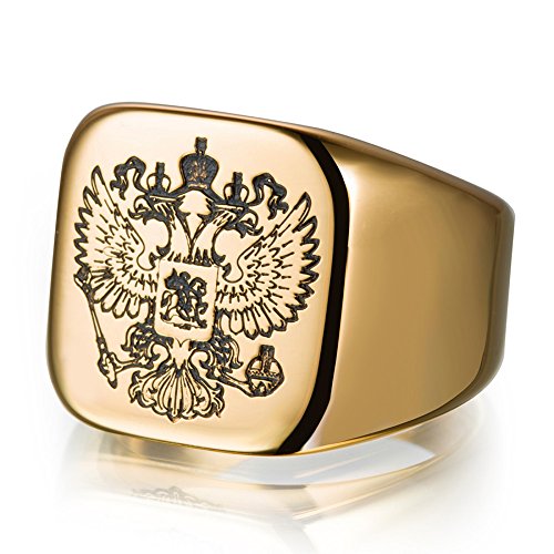 DDOLAA 316L Acero Inoxidable Oro Ruso Insignia Rusia Bandera Nacional Macho Anillo Double-Headed Eagle Logo Anillo para Unisex Anillos joyería