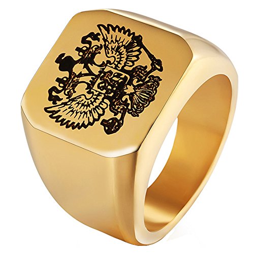 DDOLAA 316L Acero Inoxidable Oro Ruso Insignia Rusia Bandera Nacional Macho Anillo Double-Headed Eagle Logo Anillo para Unisex Anillos joyería