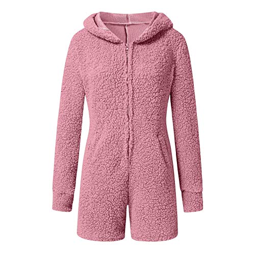 De Pijama De Mujeradultos Monos Cálidos Otoño Invierno Sexy con Capucha Oreja De Conejo Fleece Mujeres Terciopelo Ropa De Dormir Mono Corto Pijamas