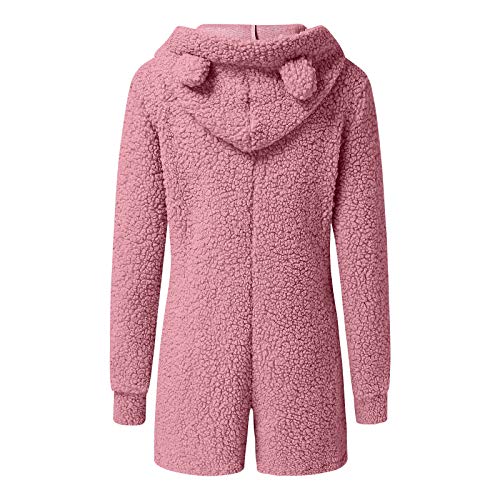 De Pijama De Mujeradultos Monos Cálidos Otoño Invierno Sexy con Capucha Oreja De Conejo Fleece Mujeres Terciopelo Ropa De Dormir Mono Corto Pijamas