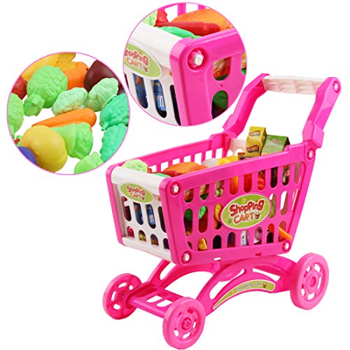 deAO Carrito de la Compra Infantil Incluye Variedad de 50 Productos de Mercado y Comestibles para Niños y Niñas (Rosa) deAO Carrito de la Compra Infantil Incluye Variedad de 50 Productos de Mercado y Comestibles para Niños y Niñas (Rosa)