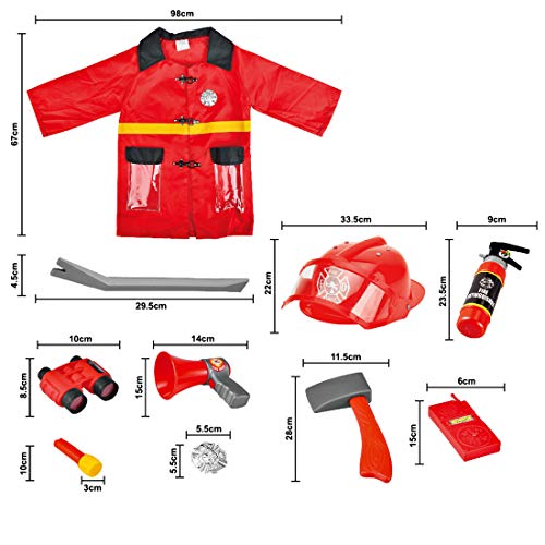 deAO Disfraz de Bombero Juego Infantil de Imitación Conjunto Incluye Uniforme, 12 Accesorios de Bombero, Extintor con Función de Agua Real y Mochila para Almacenaje deAO Disfraz de Bombero Juego Infantil de Imitación Conjunto Incluye Uniforme, 12 Accesorios de Bombero, Extintor con Función de Agua Real y Mochila para Almacenaje