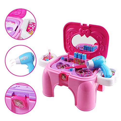 deAO Maleta de Maquillaje Conjunto 3 en 1 de Belleza y Moda Portátil Taburete Infantil y Maletín de Juegos con Accesorios Incluidos, Asa y Cerradura deAO Maleta de Maquillaje Conjunto 3 en 1 de Belleza y Moda Portátil Taburete Infantil y Maletín de Juegos con Accesorios Incluidos, Asa y Cerradura