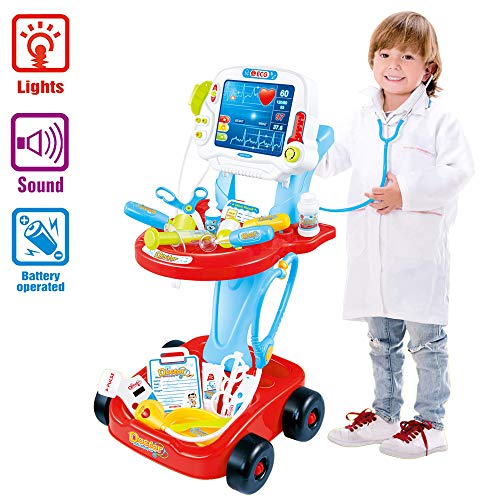 deAO Mi Pequeño Doctor Playset Centro Médico Portatil Maletín a Ruedas Juego de Imitación Incluye Accesorios