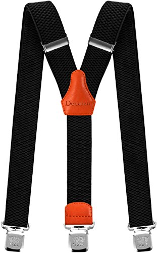 Decalen Tirantes para caballero con clips extra fuerte amplio 40 mm Adjustable Elastics Y forma (Negro 1)