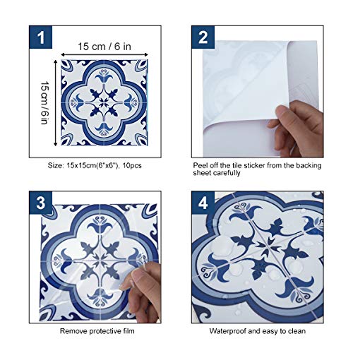 decalmile 10 Piezas Pegatinas de Azulejos 15x15cm Azul y Blanco Marroquí Adhesivo Decorativo para Azulejos Cocina Baño Decoración decalmile 10 Piezas Pegatinas de Azulejos 15x15cm Azul y Blanco Marroquí Adhesivo Decorativo para Azulejos Cocina Baño Decoración