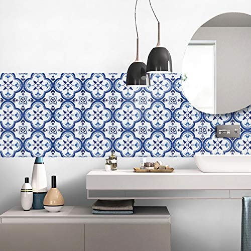 decalmile 10 Piezas Pegatinas de Azulejos 15x15cm Azul y Blanco Marroquí Adhesivo Decorativo para Azulejos Cocina Baño Decoración