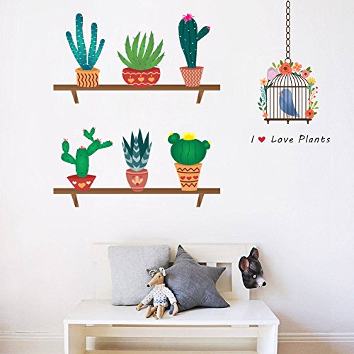 decalmile Cactus Plantas Pegatinas de Pared Vinilo Naturaleza Pegatinas Decorativos Adhesiva Pared Dormitorio Salón Habitación Infantiles