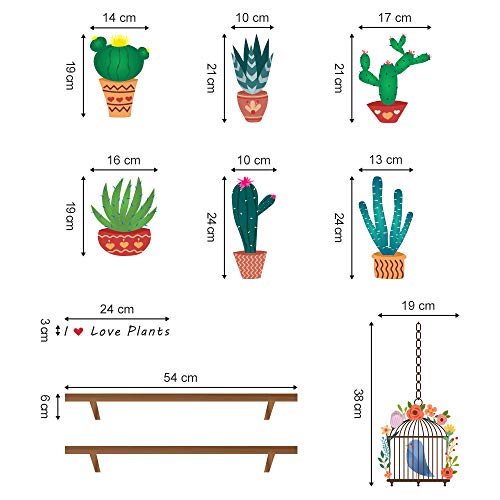 decalmile Cactus Plantas Pegatinas de Pared Vinilo Naturaleza Pegatinas Decorativos Adhesiva Pared Dormitorio Salón Habitación Infantiles