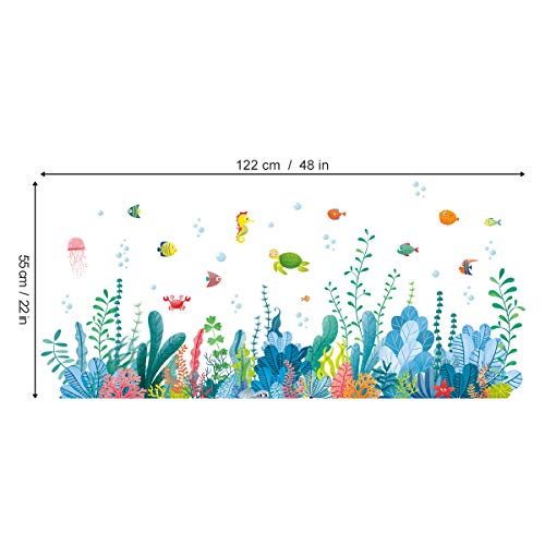 decalmile Pegatinas de Pared Algas Marinas Rodapié Adhesivos Pared Bajo el Mar Peces Vinilos Decorativos Bebé Niños Habitación Baños