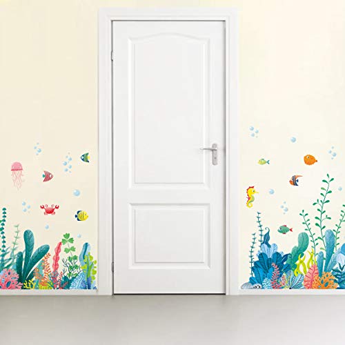 decalmile Pegatinas de Pared Algas Marinas Rodapié Adhesivos Pared Bajo el Mar Peces Vinilos Decorativos Bebé Niños Habitación Baños