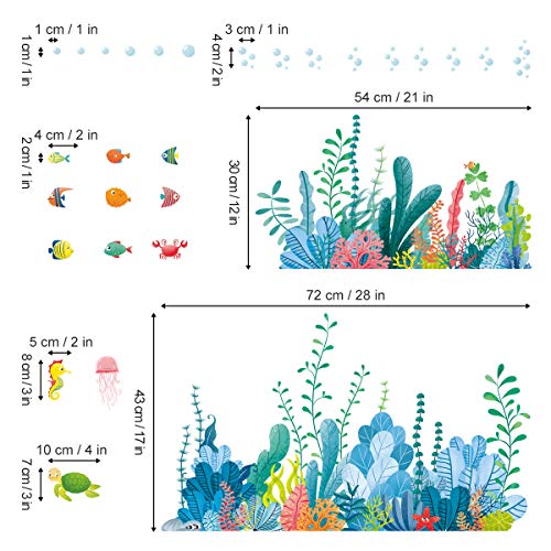 decalmile Pegatinas de Pared Algas Marinas Rodapié Adhesivos Pared Bajo el Mar Peces Vinilos Decorativos Bebé Niños Habitación Baños