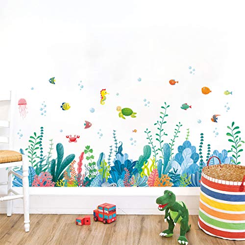 decalmile Pegatinas de Pared Algas Marinas Rodapié Adhesivos Pared Bajo el Mar Peces Vinilos Decorativos Bebé Niños Habitación Baños