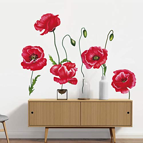 decalmile Pegatinas de Pared Amapola Roja Vinilos Decorativos Plantas de Flores Adhesivos Pared Oficina Habitación Dormitorio Salón