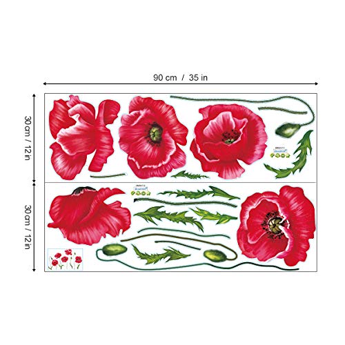 decalmile Pegatinas de Pared Amapola Roja Vinilos Decorativos Plantas de Flores Adhesivos Pared Oficina Habitación Dormitorio Salón