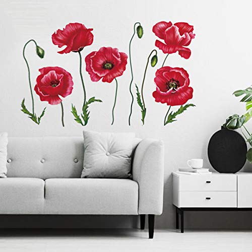 decalmile Pegatinas de Pared Amapola Roja Vinilos Decorativos Plantas de Flores Adhesivos Pared Oficina Habitación Dormitorio Salón