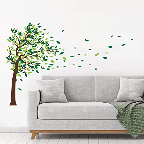 decalmile Pegatinas de Pared Arbol Verde Vinilos Decorativos Hojas Infantil Salón Dormitorio Decorativos Adhesivos (L, Verde, Derecho)