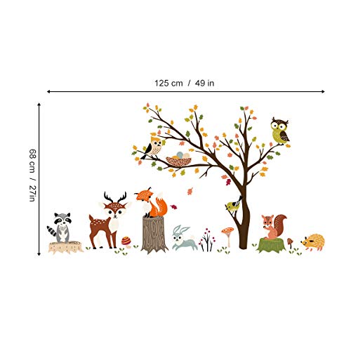 decalmile Pegatinas de Pared Bosque Animales Árbol Vinilos Decorativos Búho Zorro Ciervo Adhesivos Pared Habitación Niño Bebé Guardería