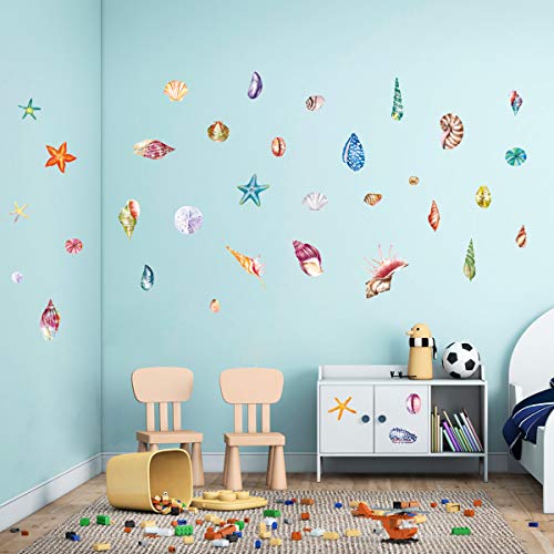 decalmile Pegatinas de Pared Conchas Marinas y Estrella de Mar Vinilos Decorativos Oceano Playa Adhesivos Pared Baño Ducha