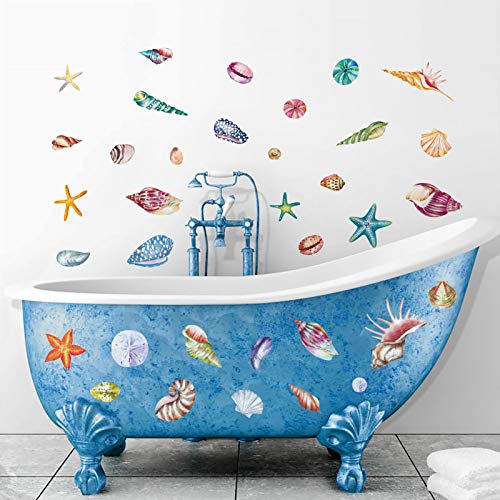 decalmile Pegatinas de Pared Conchas Marinas y Estrella de Mar Vinilos Decorativos Oceano Playa Adhesivos Pared Baño Ducha