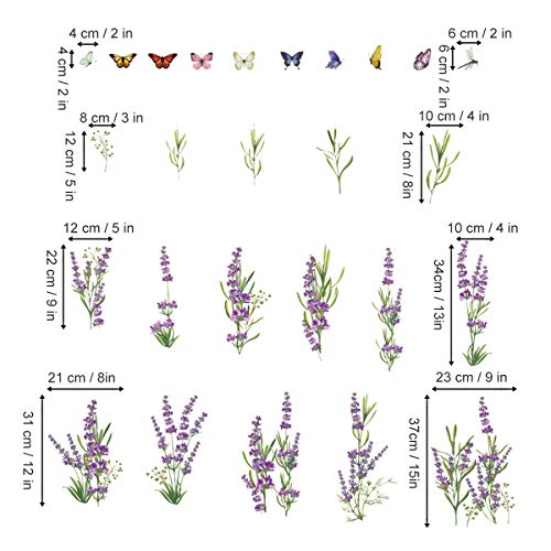 decalmile Pegatinas de Pared Flores de Lavanda Púrpura Vinilos Decorativos Hierba Rodapié Adhesivos Pared Dormitorios Salón Comedor Ventanas