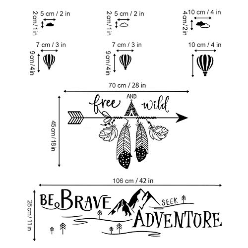 decalmile Pegatinas de Pared Frases BE Brave Seek Adventure Vinilos Decorativos Letras Montañas Negro Adhesivos Pared Dormitorio Salón Oficina