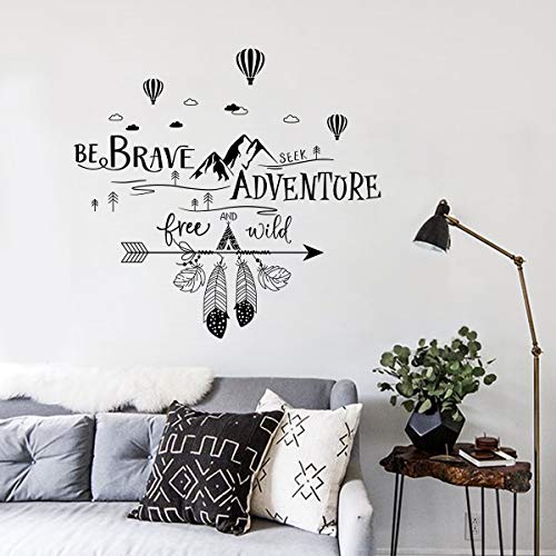 decalmile Pegatinas de Pared Frases BE Brave Seek Adventure Vinilos Decorativos Letras Montañas Negro Adhesivos Pared Dormitorio Salón Oficina