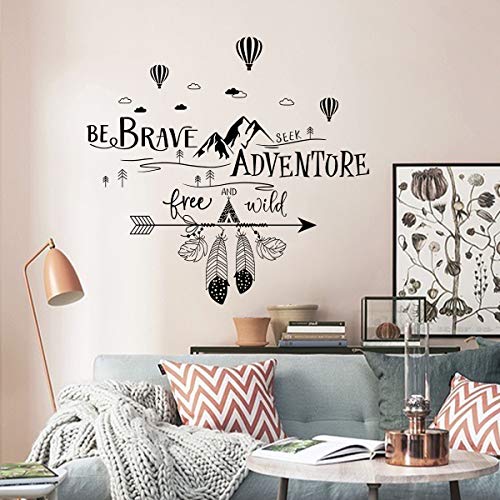 decalmile Pegatinas de Pared Frases BE Brave Seek Adventure Vinilos Decorativos Letras Montañas Negro Adhesivos Pared Dormitorio Salón Oficina