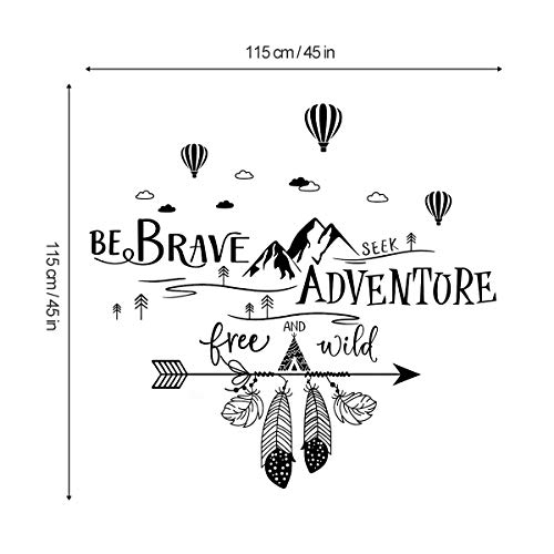 decalmile Pegatinas de Pared Frases BE Brave Seek Adventure Vinilos Decorativos Letras Montañas Negro Adhesivos Pared Dormitorio Salón Oficina