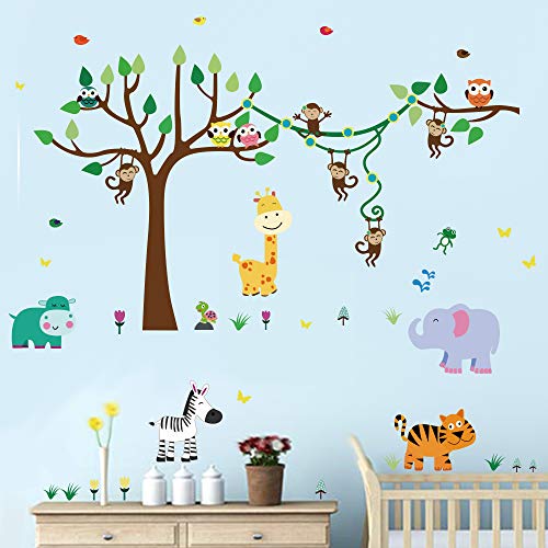 decalmile Pegatinas de Pared Infantiles Animales Árbol Vinilos Decorativos Mono Jirafa Elefante Adhesivos Pared Habitación Infantiles Niños Bebés Guardería Salón