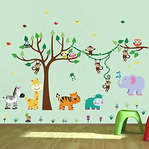 decalmile Pegatinas de Pared Infantiles Animales Árbol Vinilos Decorativos Mono Jirafa Elefante Adhesivos Pared Habitación Infantiles Niños Bebés Guardería Salón