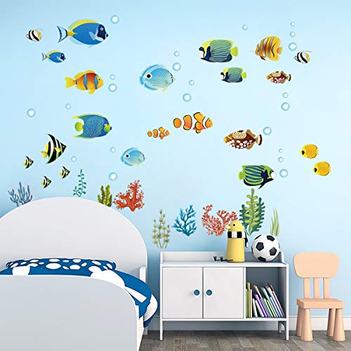 decalmile Pegatinas de Pared Tropical Peces Vinilos Decorativos Bajo el Mar Adhesivos Pared Bebé Niños Habitación Baño