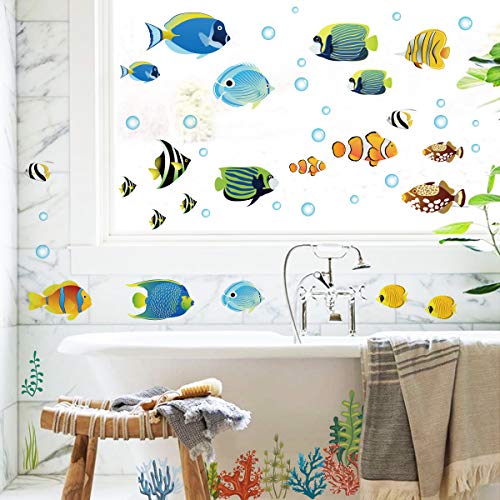 decalmile Pegatinas de Pared Tropical Peces Vinilos Decorativos Bajo el Mar Adhesivos Pared Bebé Niños Habitación Baño