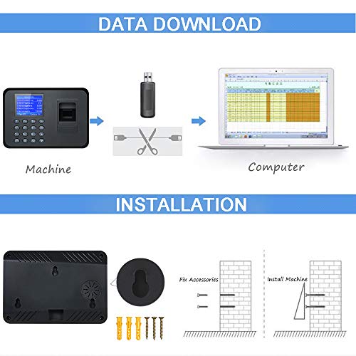 Decdeal-2.4" TFT USB Máquina de Asistencia Biométrica de Huella Dactilar, Sistema Española, LCD Pantalla Soporte Configuración de Español